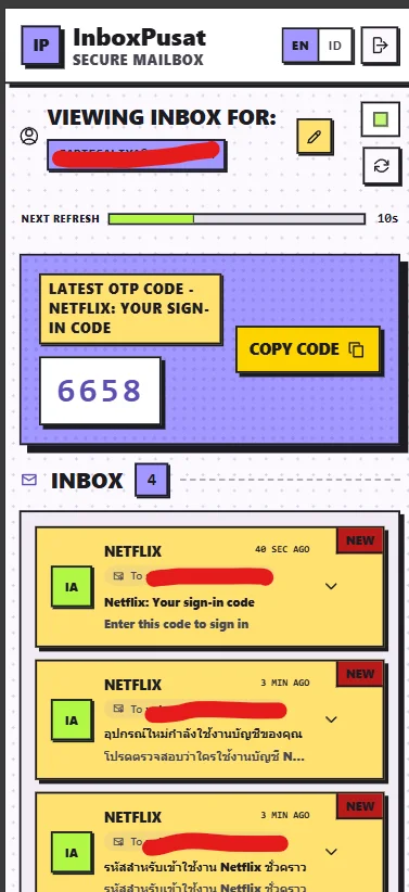 Ambil kode terbaru dari mailbox lalu masukkan ke Netflix